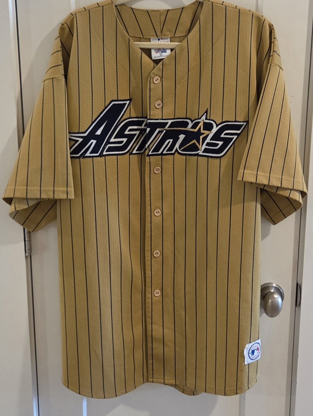 Vintage 90s Majestic Houston Astros Pinstripe Baseball Jersey - Gold - Size XXL